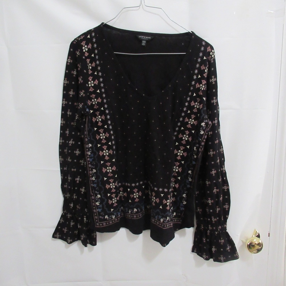 Lucky Brand Women's  bell sleeve Top black Medium boho